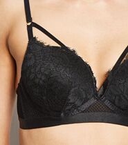 75DD NEW BLACK lace fishnet sexy upper thin lower thick gathered bra strappy lingerie for women