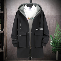 Jacket for men and long windshirt Han edition of the trend of spring and autumn loose fatty plus large-code coat casual jacket