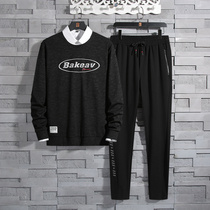 Sweatshirt mens long sleeve T-shirt loose fat plus size fat Tide brand autumn sports suit fat man coat