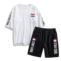 Summer suit mens short sleeve T-shirt Tide brand loose T size clothes set with handsome casual sports suit