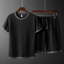 Summer short-sleeved mens T-shirt suit trend T a set of Korean clothes plus fat plus size casual handsome mens clothing