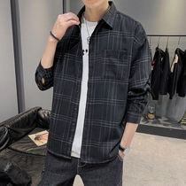 Shirt men long sleeve winter warm Korean trend large size casual plus velvet padded plaid dress coat shirt