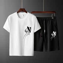 Summer mens short sleeve T-shirt set 2020 new Korean trend mens T plus fat fat casual two-piece set