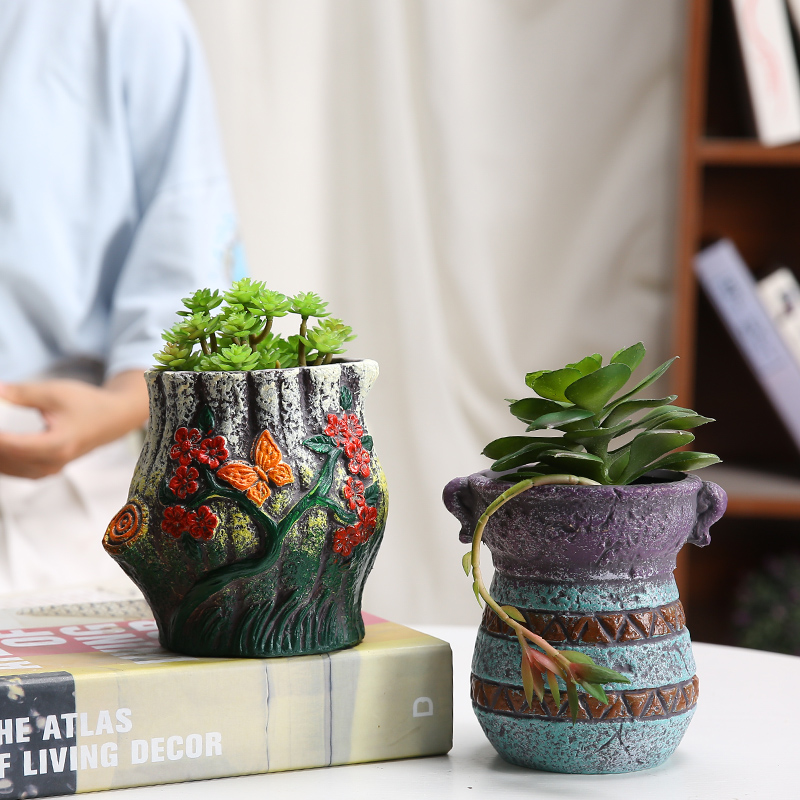 Green, the plants potted meat mage, Green plant ceramic flower pot European contracted more move potted flowers, old running the ceramic flower pot