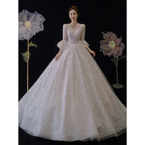 Star Lord Wedding Dress 2021 New French Bride V-collar Heavy Industry Luxury Senior Sense Palace Wind Tail