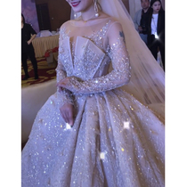 Main Wedding Dress 2021 New Temperament Bride Female Long Sleeve Slim Heavy Industry Luxury Retro Long Tail Light