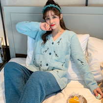 Coral Velvet Moon clothes winter postpartum lactation 11 months 12 pregnant womens pajamas winter plus velvet thickened 11 months 12