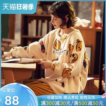 Autumn and winter moon clothes thickened flannel maternity pajamas Female coral velvet postpartum nursing warm feeding home clothes