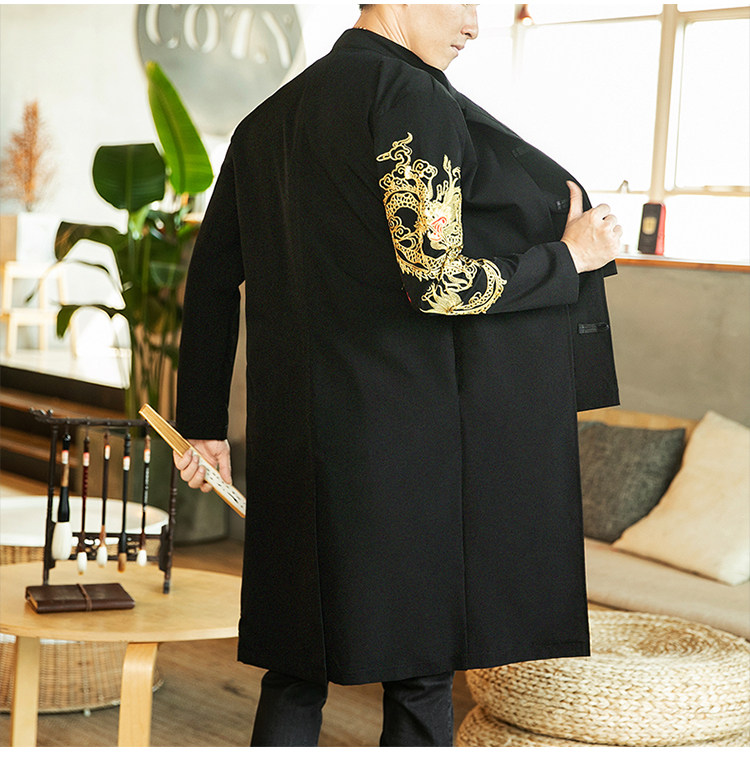 咖啡厅中国风春装假两件盘口风衣金龙刺绣外套a03295控128