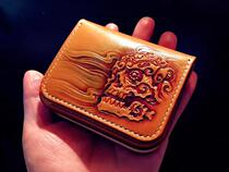 Bone hand-leather art series-customized hand-carved corpse Tuolin master short wallet