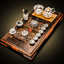 Ebony solid wood tea tray Kung Fu tea set Home office carved tea table automatic bottom water gift