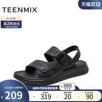 Tianmei summer new shopping mall with casual leather sandals men thick bottom beach sandals wear 2TV01BL0