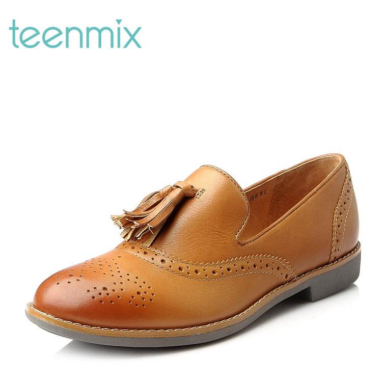 Teenmix/天美意2015秋季专柜同款复古简约牛皮女皮鞋6RY22CM5