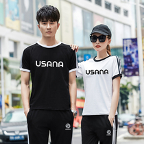 Summer Baby Baby USANA Clothes Casual Round Collar Fitness Two Pieces Suit Campus Student Banfu print LOGO