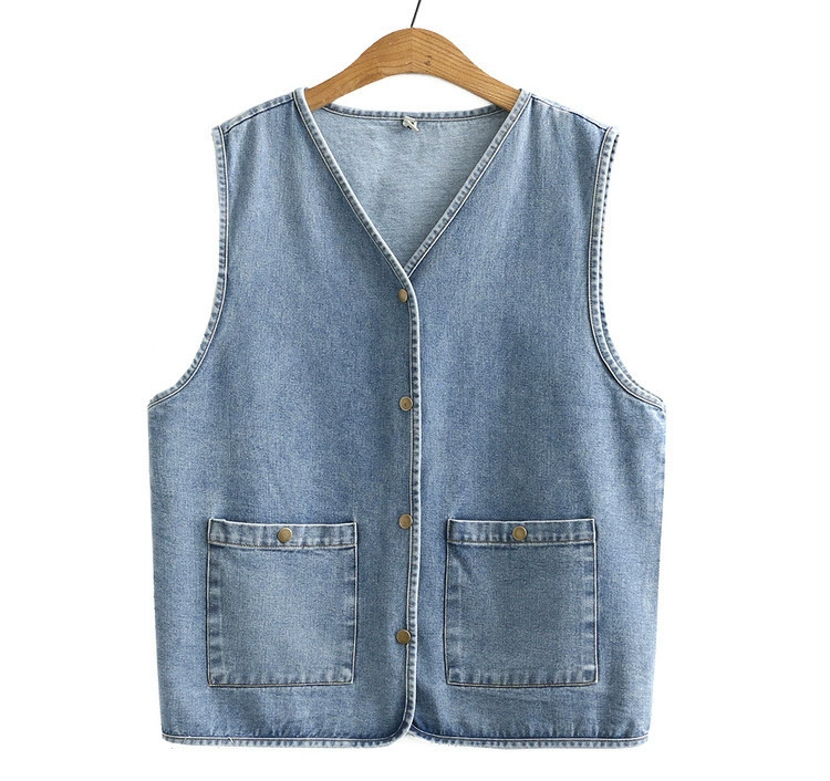 Plus size của phụ nữ áo khoác vest denim cổ điển chất béo lỏng lẻo mm200 catties mùa xuân và mùa thu áo khoác vest không tay mỏng - Áo vest