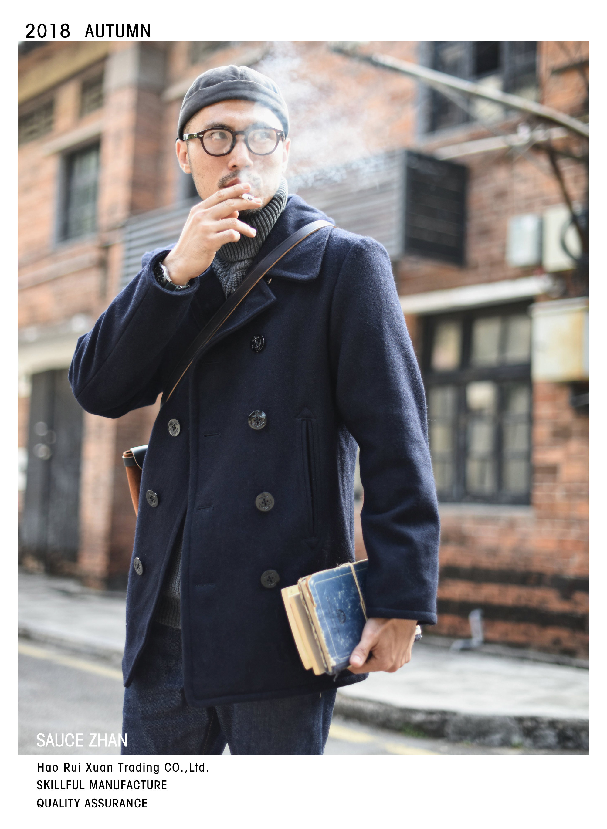 沾酱pea coat海军大衣 重磅羊毛大衣 工装呢子外套 双排扣 非740