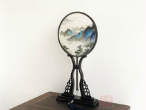 Spot 4 silk purple sandalwood edged long handle Su embroidery double-sided embroidery Purple Bamboo Group Palace fan Hanfu ancient wind landscape Zen