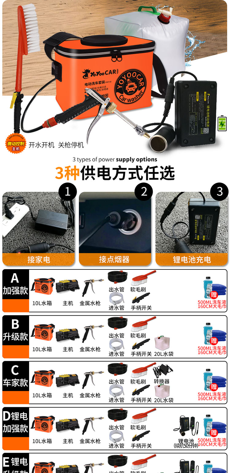 悠游车洗车神器便携式洗车器洗车泵高压220家用12v车载刷车机水抢