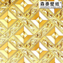 Ceiling wallpaper diamond-shaped Plaid KTV gold foil Golden Golden Golden Living Room bar aisle ceiling roof wallpaper