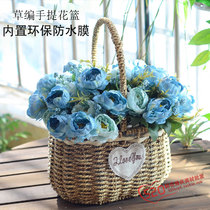 Straw hand-held flower basket flower arrangement handmade basket Valentines Day Carnation rose flower material flower pot basket small