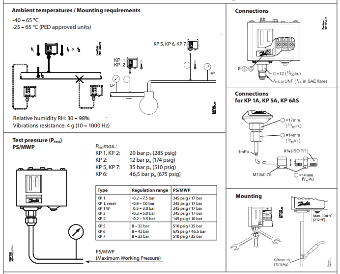 kp5压力开关06011736606011730601171660601171丹佛斯压力控制器