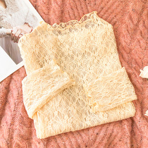 Half high collar foreign air lace base shirt female autumn winter gauze clothing long sleeve sweater artifact mesh coat tide