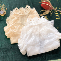 Lace high neck lace base shirt womens autumn and winter long sleeve Foreign Air interior set hollow gauze slim angle mesh top