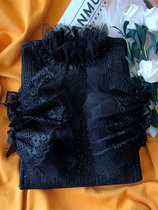 Lace Knitted base shirt Womens Spring and Autumn 2021 Skirt High-grade foreign black interior high neck high neck glossy silk top