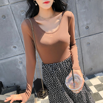 Low collar long sleeve T-shirt women solid color interior tight top thin Korean slim net base shirt Women autumn and winter