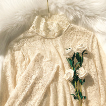 European station full lace interior base shirt coat foreign style autumn and winter long sleeve turtleneck gauze female lace shirt fairy