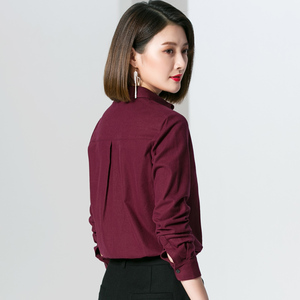 酒红色衬衣打底雪纺衬衫女长袖2019春装新款女士时尚气质春季上衣