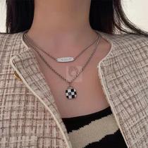 2022 New Black  White Chess Board Plaid Necklace Letter Fashion Double Chain Design Premium All-match Clavicle Necklace