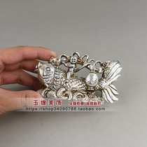Vintage made old white copper silver plated lucky fish small ornament decoration length 10 cm high 6 cm