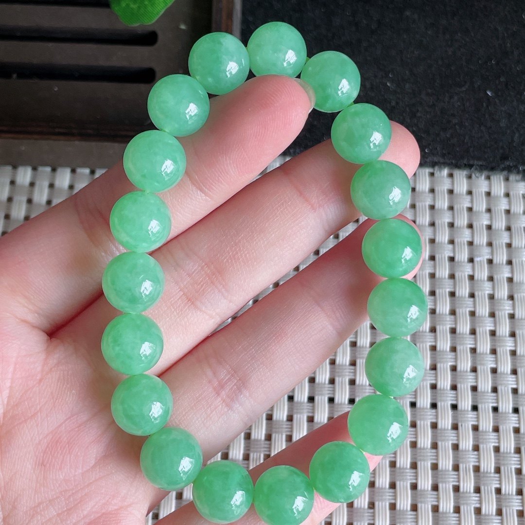 天然缅甸翡翠a货冰种满绿圆珠手串 手链手串项链男女款32.56g