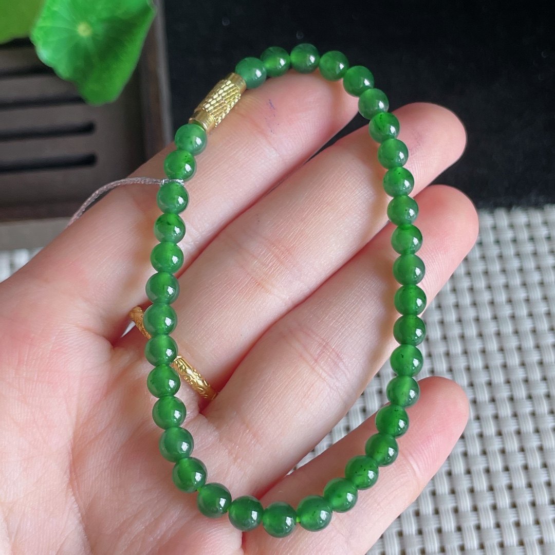 天然缅甸翡翠a货冰种满绿圆珠手串 手链手串项链男女款8.20g