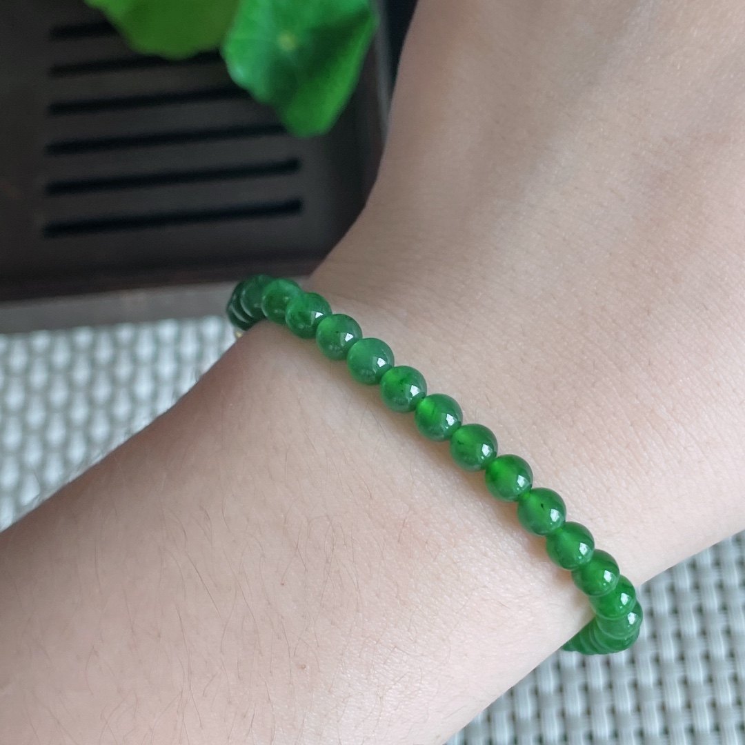 天然缅甸翡翠a货冰种满绿圆珠手串 手链手串项链男女款8.20g