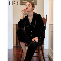 Golden velvet pajamas womens autumn and winter suits long sleeve two-piece court style can wear loose spring and autumn home clothes to keep warm