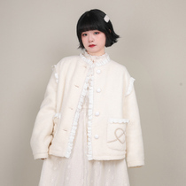 Small onion good cut original white lace granular velvet coat womens autumn and winter thick warm loose cotton jacket