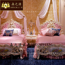 Italian fabric bed European solid wood carved single bed Princess bed Girl bed French court luxury painted bed