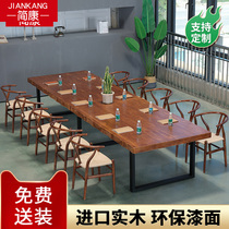 Large loft conference table Long table Simple modern negotiation table and chair combination Industrial style solid wood rectangular desk