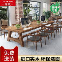 All solid wood conference table Long table Simple modern long rectangular office table Training table Guest table and chair combination
