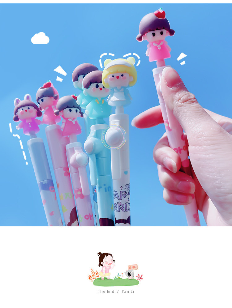 转转中性笔可爱旋转解压黑笔ins日系水笔黑色高颜值学生专用文具