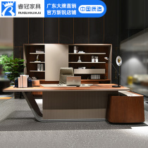 Crown Post Solid Wood Leather Boss Table Chairman Desk Designer Style Brown Combo 2 5 m Bandai