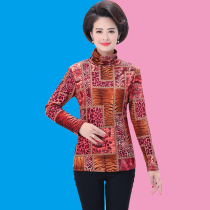 2021 new middle-aged and elderly women Big Mother wear autumn clothes foreign style high collar close body warm inside base shirt