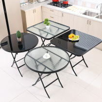 Outdoor stall small apartment table foldable table household shrink rectangular dining table glass round table simple