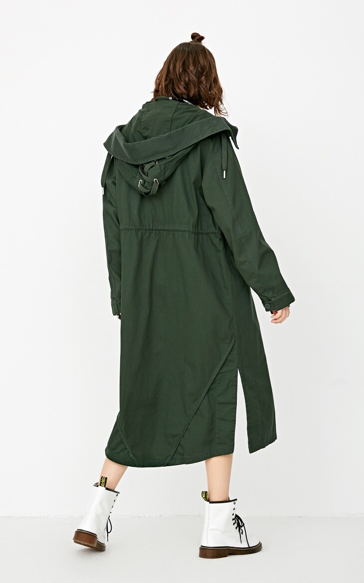 only开叉长款连帽风衣|117336539