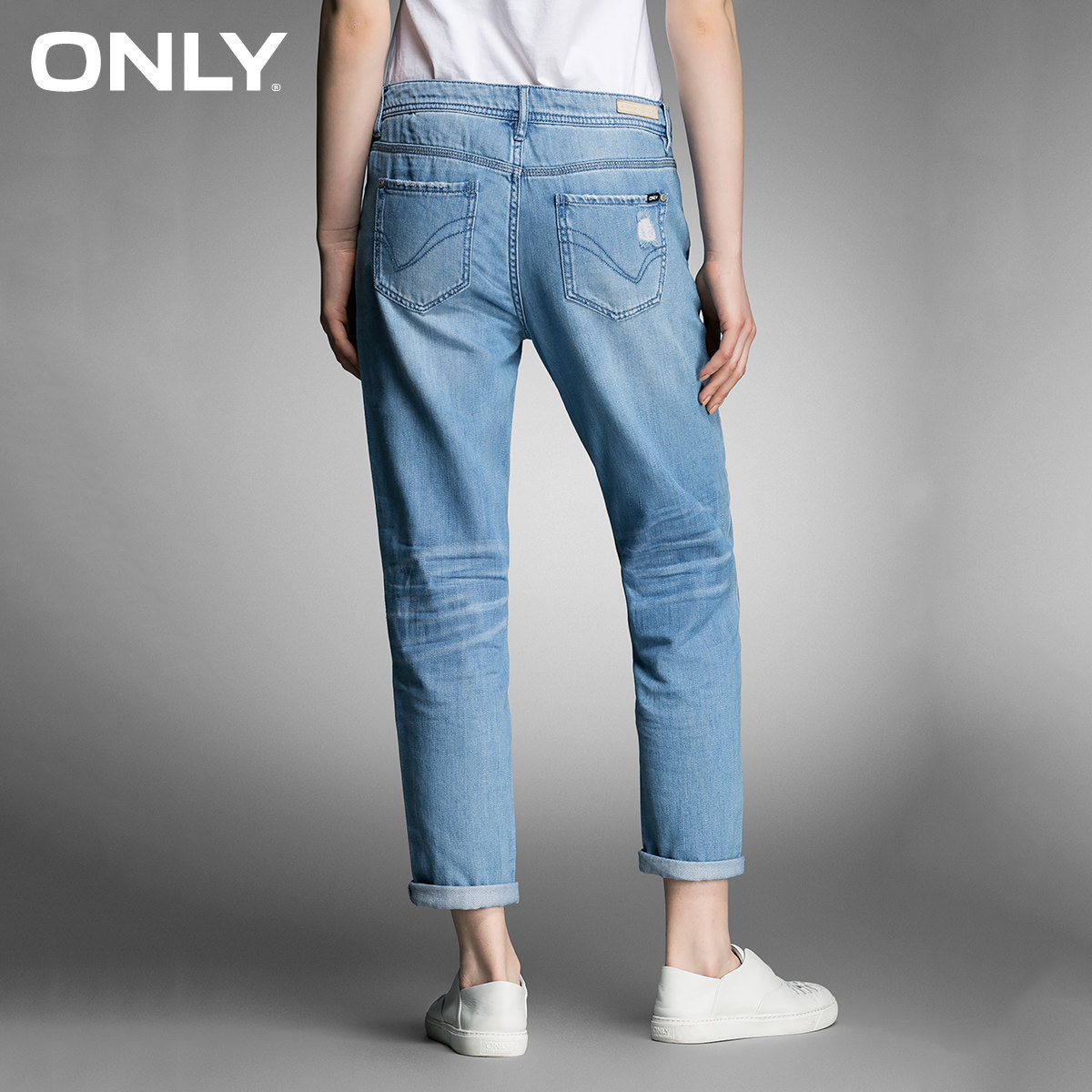 only春装新品纯棉纯棉宽松破洞刺绣bf牛仔裤女e|116232502