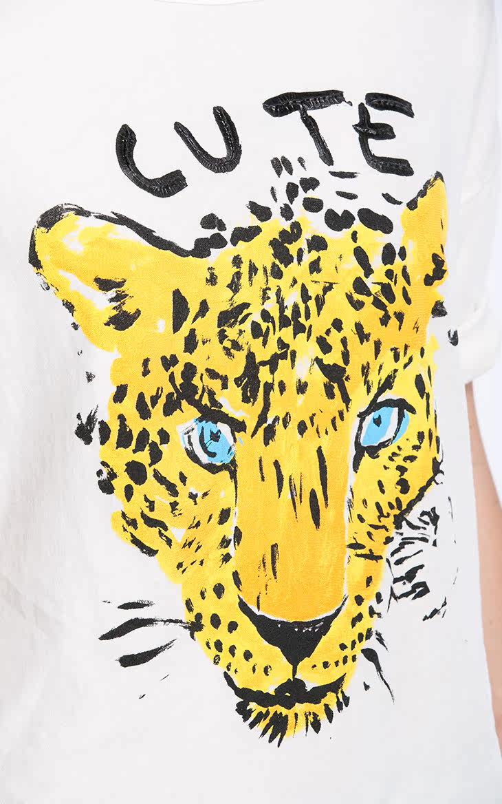 only2015秋装新品宽松豹头图案七分袖t恤|115330034