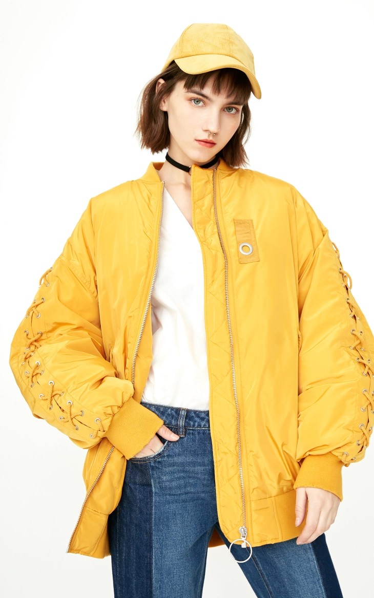 【满80080】only秋冬新中长款飞行员夹克羽绒服女|117323517.