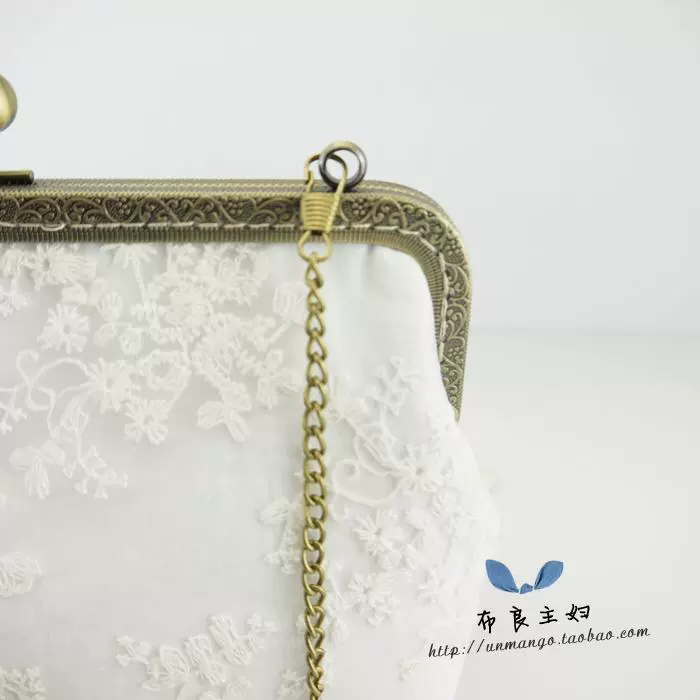 [Bán thành phẩm, tự làm] Túi vàng 20cm miệng ren trắng chất liệu túi đeo chéo túi cổ tích - Công cụ & vật liệu may DIY